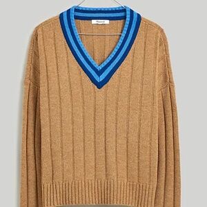 Madewell Tipped V-Neck Oversized Sweater